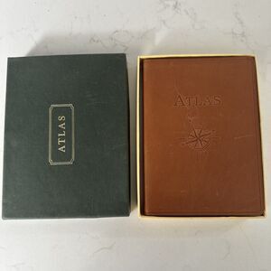 Traveler's ATLAS  Leather Bound Gold Edge Page NIB 1998 genuine French Leather